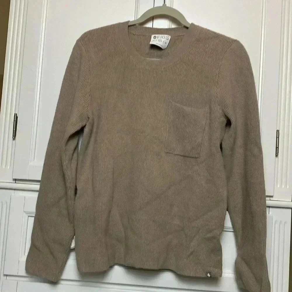 FIGS Loungewear Long Sleeve Ribbed Knit Pullover Sweater Latte Beige Size Medium